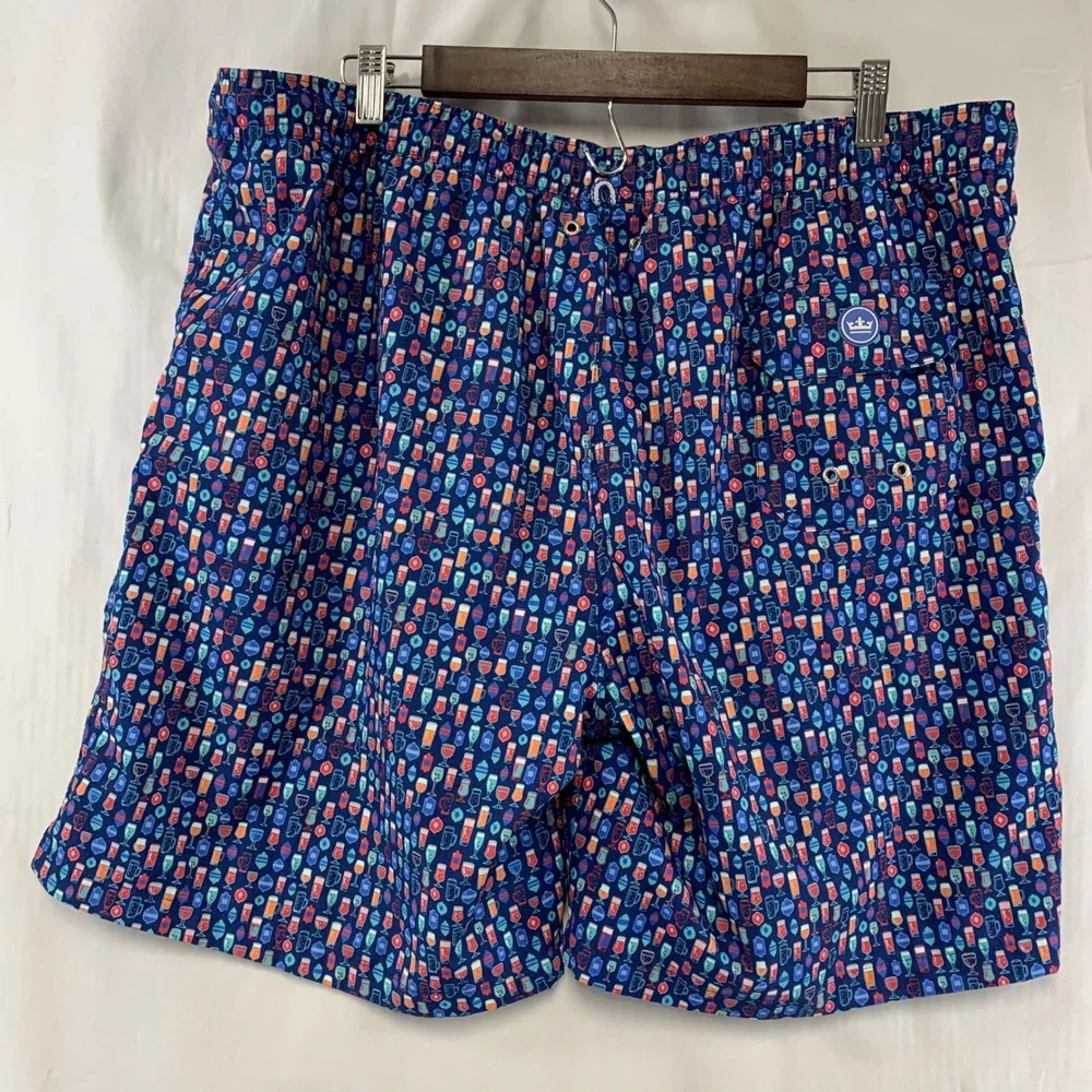 Peter Millar Swim Trunks Mens XL Navy‎ Blue Cocktail Glass Print Seaside Board
